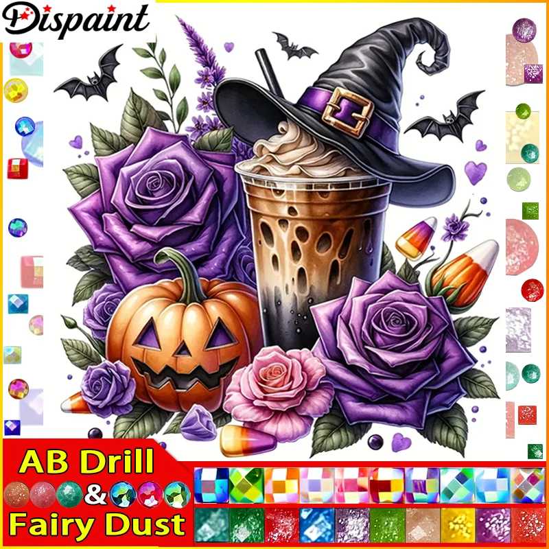 Dispaint Fairy Dust AB 5d Diamond Painting Full Square/Round "Milk Tea Flower"Picture Of Rhinestone DIY Diamond Embroidery Home