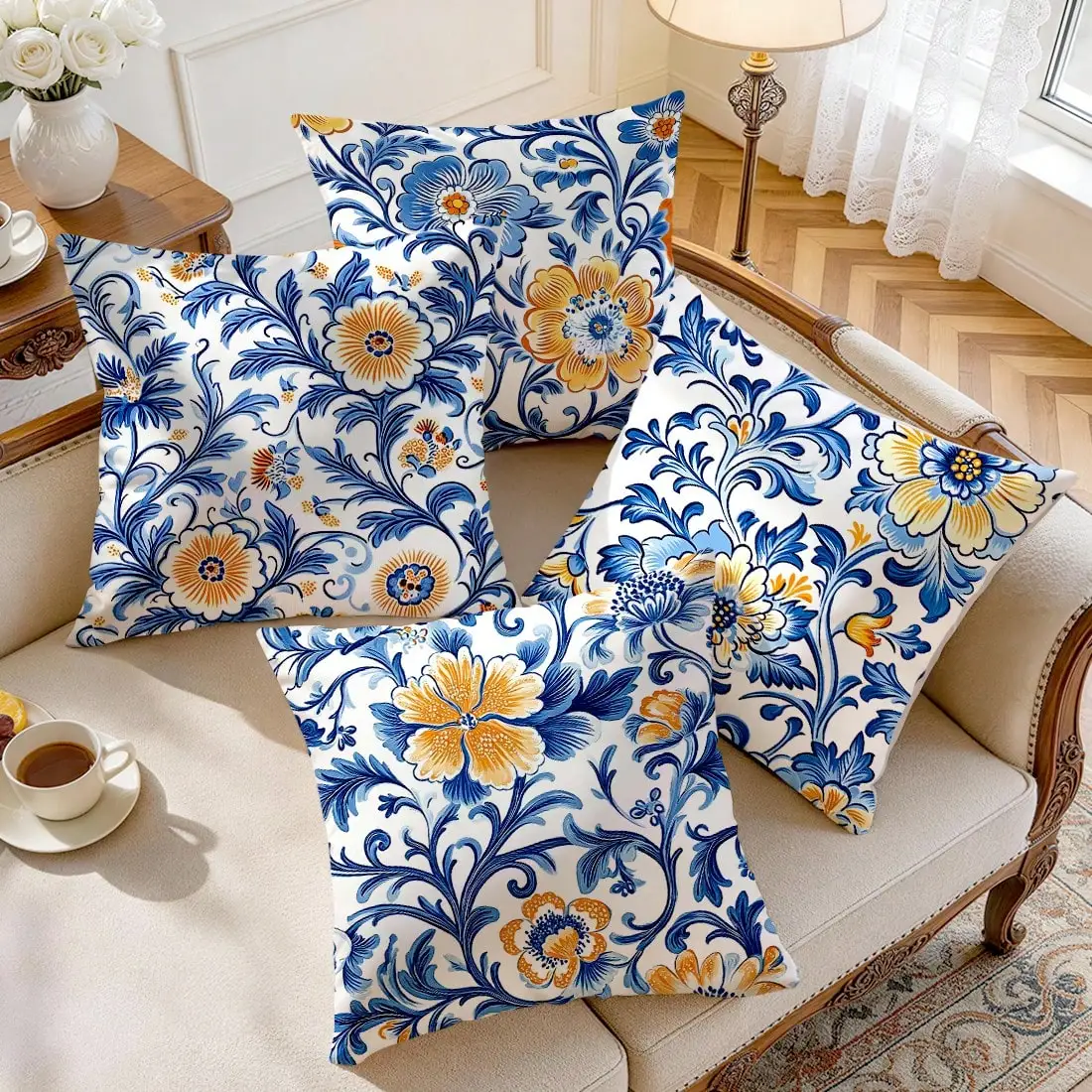 

4Pcs Boho Floral Pillow Covers Double Sided Polyester Cushion Cases for Living Room Sofa Decor