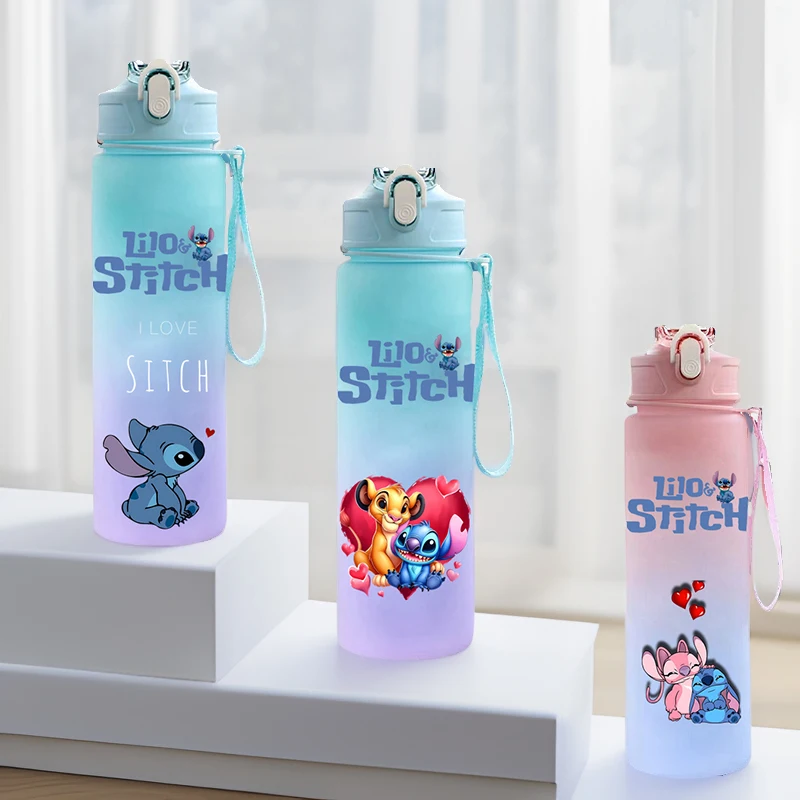 Botol air Disney Lilo Stitch, cangkir air berkemah luar ruangan kapasitas besar, anti bocor, teko plastik portabel