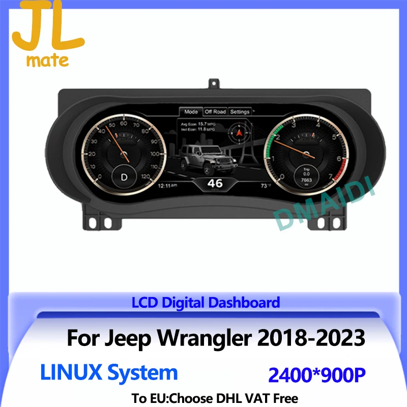 

LCD virtual cluster Dashboard For Jeep Wrangler 2018 - 2023 Linux System Car Auto Instrument Panel Modified Speed Counter
