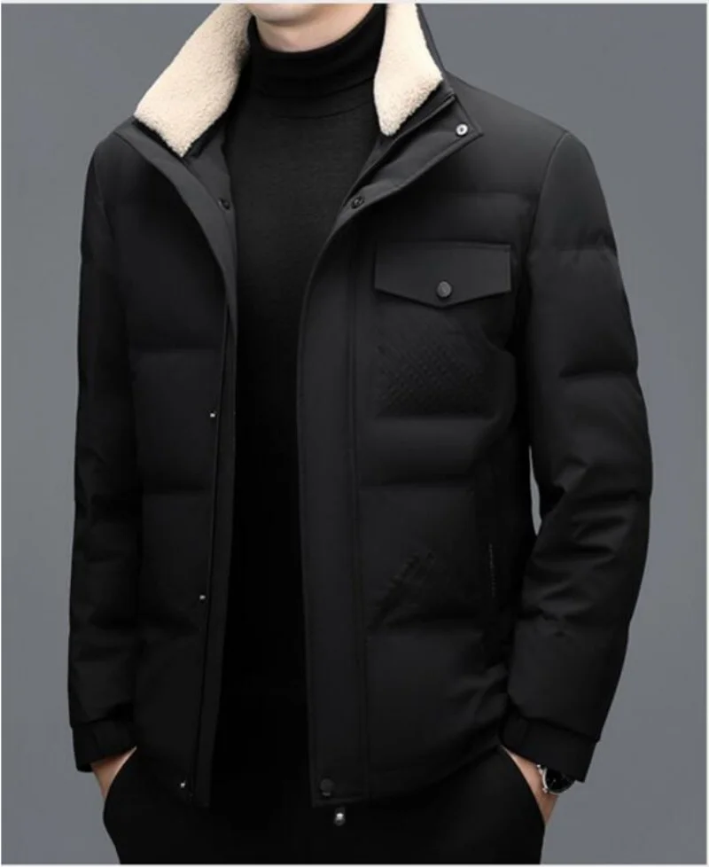 

68 Winter New Men's Thick Down Jacket Short Detachable Hat White Duck Down Warm Casual Business Jacket Youth Handsome Coat