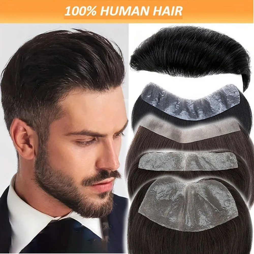 検出不可能なプレプラッキングされたヘアラインの男性用かつら、人毛puベース、008mmの超薄スキン、リアルな頭皮のような見えないヘアピース