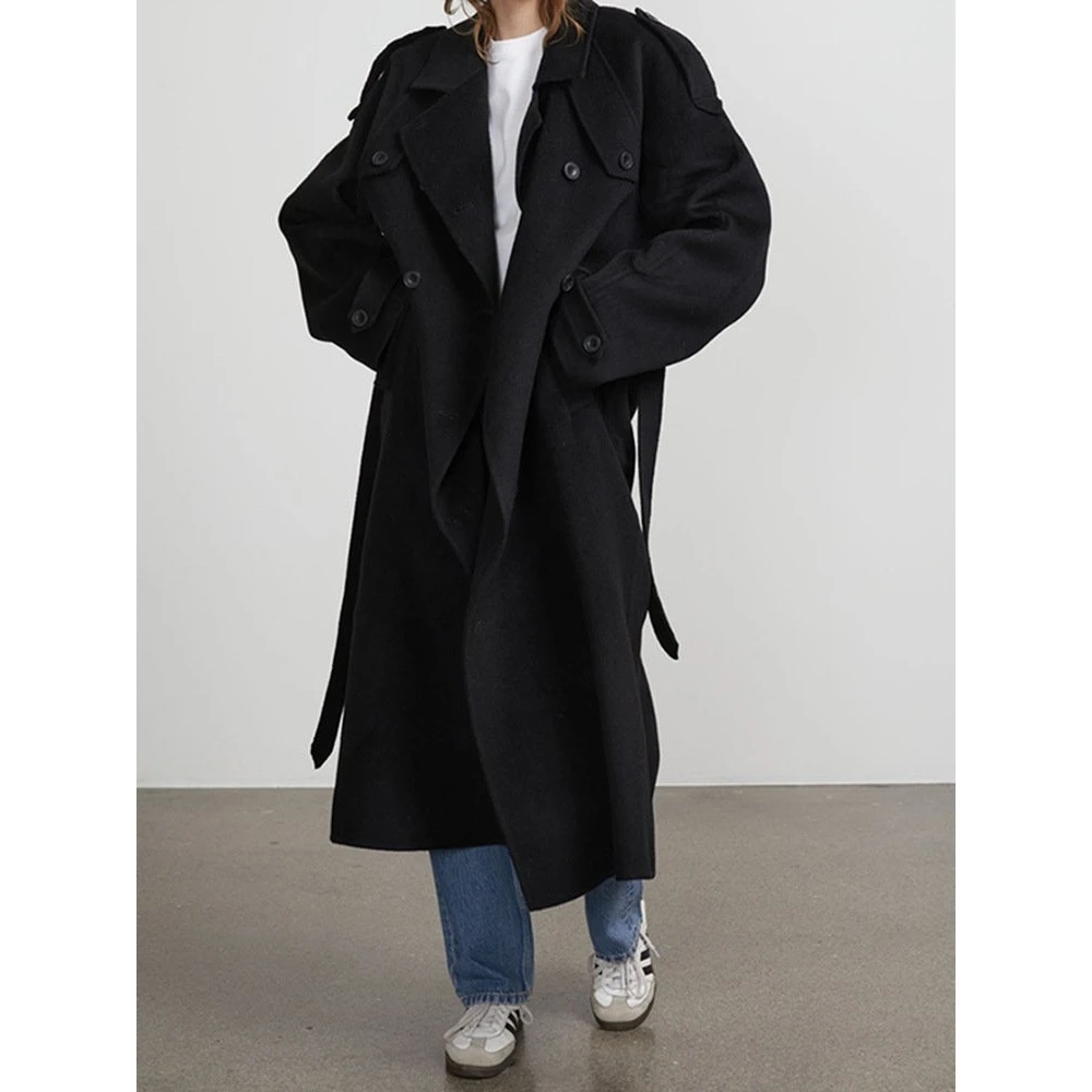 

Длинное шерстяное пальто Ele, женский плащ с поясом, воротником-стойкой и поясом, осенне-зимняя верхняя одежда Faion