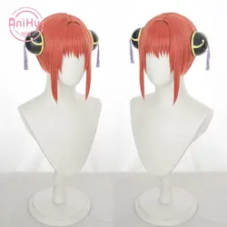 Muslimate anime Gin Tama parrucca Cosplay arancione copricapo fermagli per capelli prop capelli Cosplay sintetici resistenti al calore Kagura Cosplay
