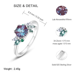 ALLNOEL 1.1ct Lab Alexandrite Engagement Ring For Women 925 Silver Moss Agate Gemstone Leaf June Birthstone Gifts Luxury Jewelry