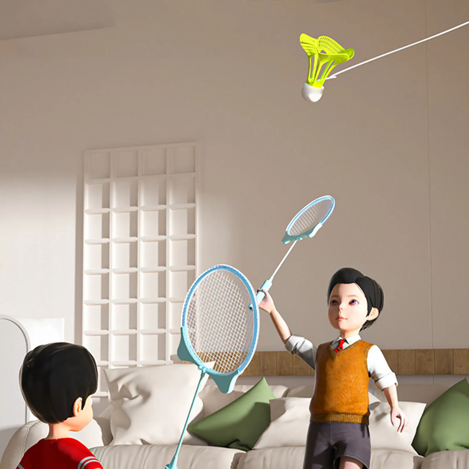 

Luminous Rebound Badminton Trainer Windproof Portable Badminton Trainer Device Sports Self-Study Practice Machine