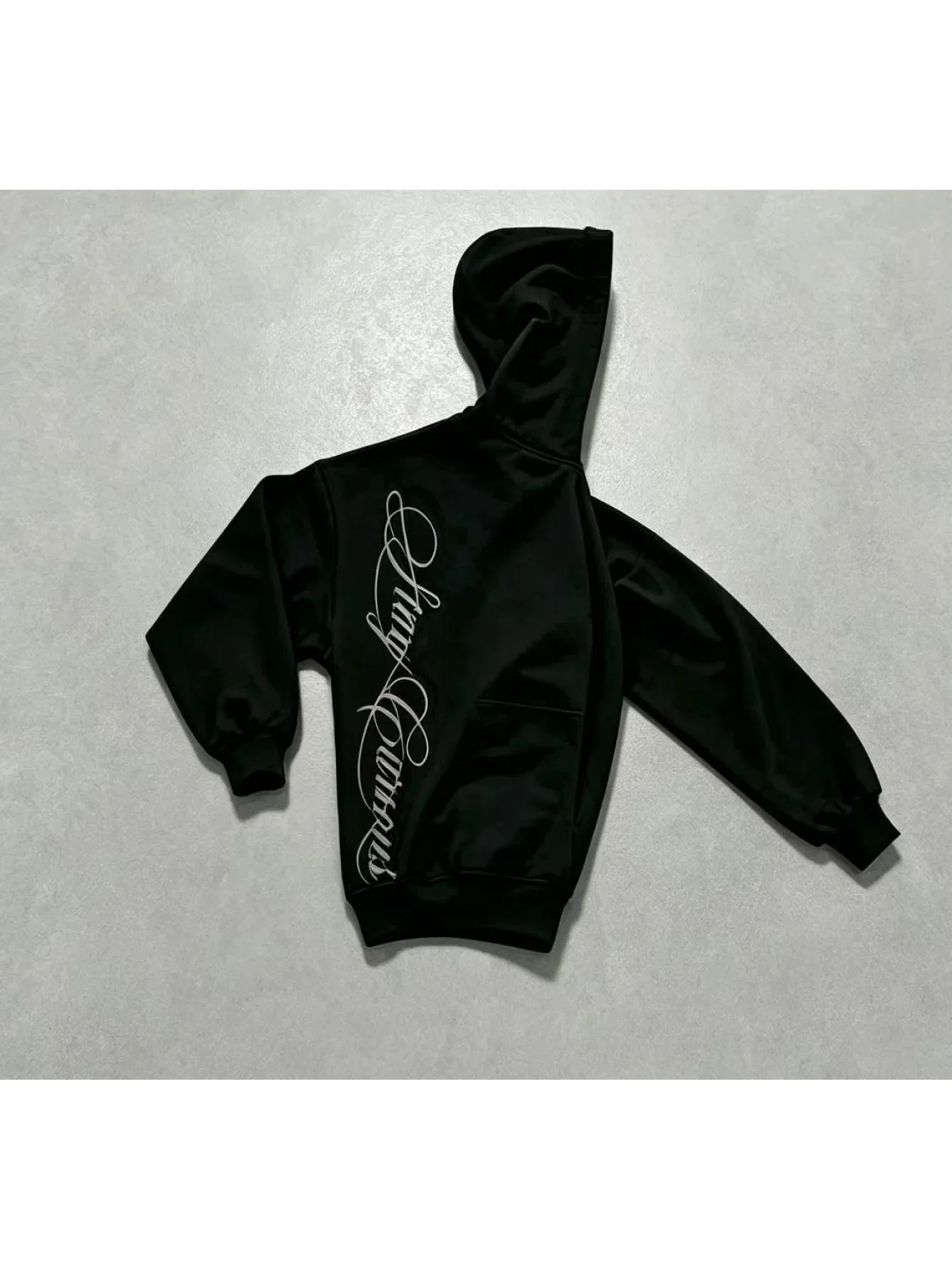 Men Cursive Letter Printed Hoodies Graphic Sweatshirt Minimalist Loose Y2K Hip Hop Warm Fall Winter Tops