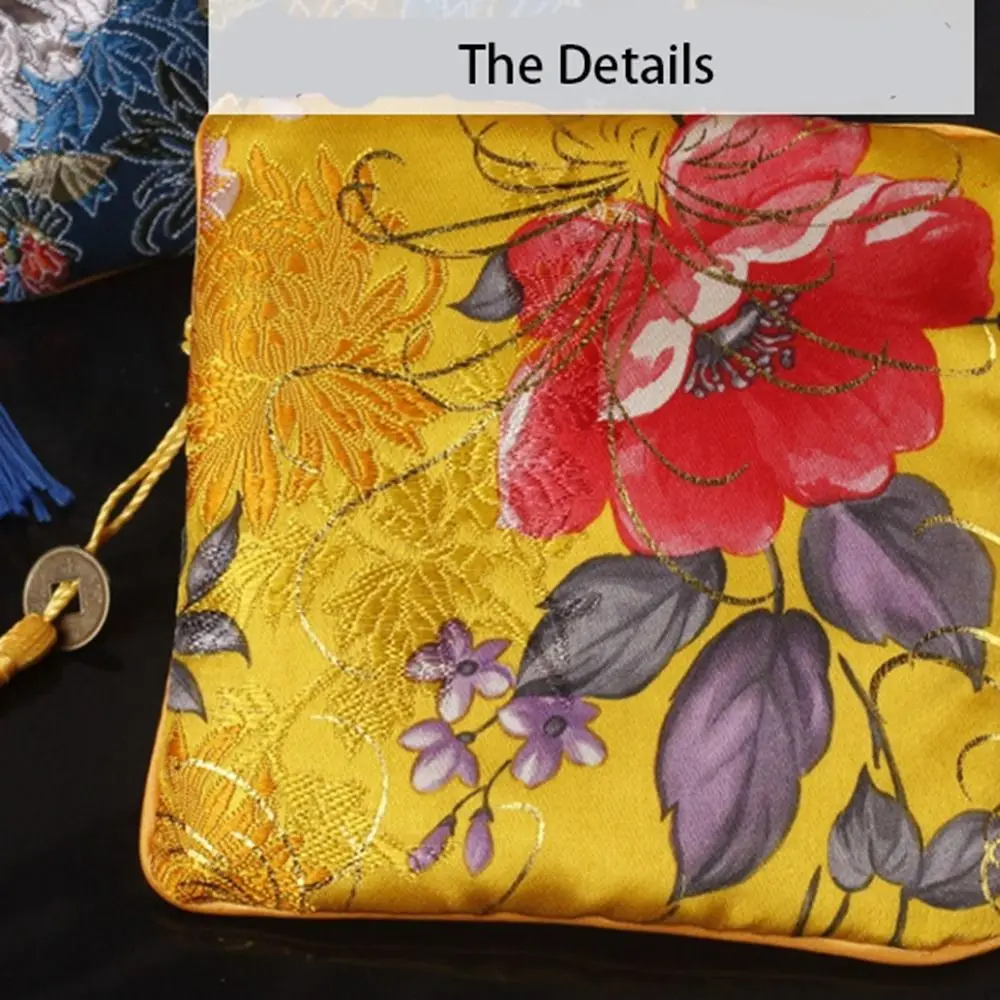 Cloth Embroidery Coin Pouch Flower Copper Cash Pendant Cloth Wallet Embroidered Jewelry Case Necklaces Case Jewelry Storage Bag