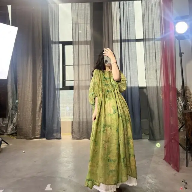 ผู้หญิงเย็บปักถักร้อย Boho ชุดยาวลูกไม้ขึ้นเอวผ้าฝ้ายลินินฤดูร้อนสไตล์เรียบง่าย Sundress Beach Party Dress Wh20