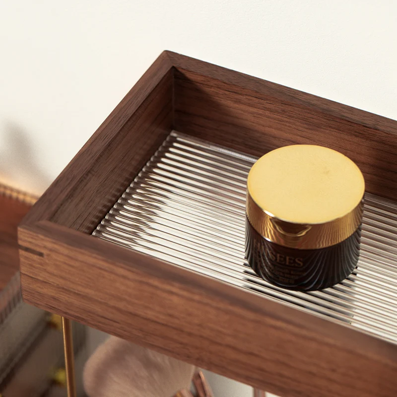 صندوق تخزين مستحضرات التجميل لسطح المكتب من الخشب الفاخر رف عطري مزدوج من الخشب الصلب