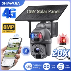 SHIWOJIA 20X ZOOM 4K 8MP Solar Camera 4G SIM/WIFI 10W Solar Panel Security Camera 20000mAh Battery Dual Lens Humanoid Tracking