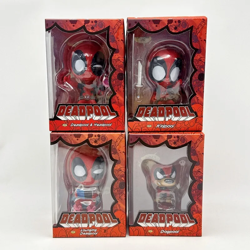 

4pcs/set Avengers Q-version Shaking Head Deadpool Action Figure Marvel Model Decorations Desktop Ornaments Collectibles Gifts