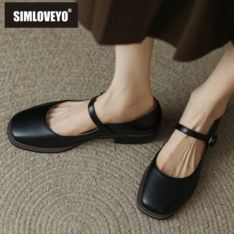 SIMLOVEYO 2023 Mary Shoes Square Toe Buckle Strap Flats Small Size 31 32 33 Ladies Spring Dance For Female