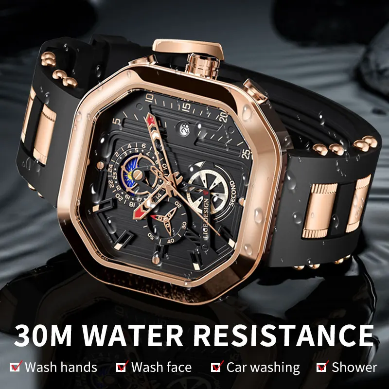 2024 LIGE New Fashion Mens Watches Top Brand Luxury Silicone Sport Watch Men Quartz Date Clock Waterproof Wristwatch Chronograph