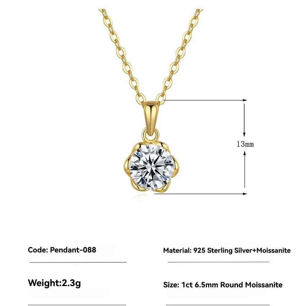 

Женское изысканное ожерелье с подвеской из муассанита 1 карат - подарок на годовщину свадьбы, ювелирные изделия с подвеской на помолвку и позолоченной цепочкой