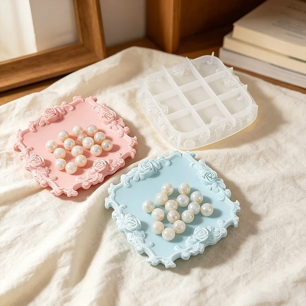 Flexible Silicone Rose Lace Tray Silicone Mold Reusable Detailed Relief Jewelry Dish Mold Rose Lace Edge Easy Release