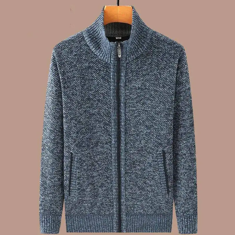 Thiened Pure Cotton Knitted Zipper Open Cardigan Men's Autumn Winter Sweater Dad's Coat Ciwalk Long Sve Stand Collar
