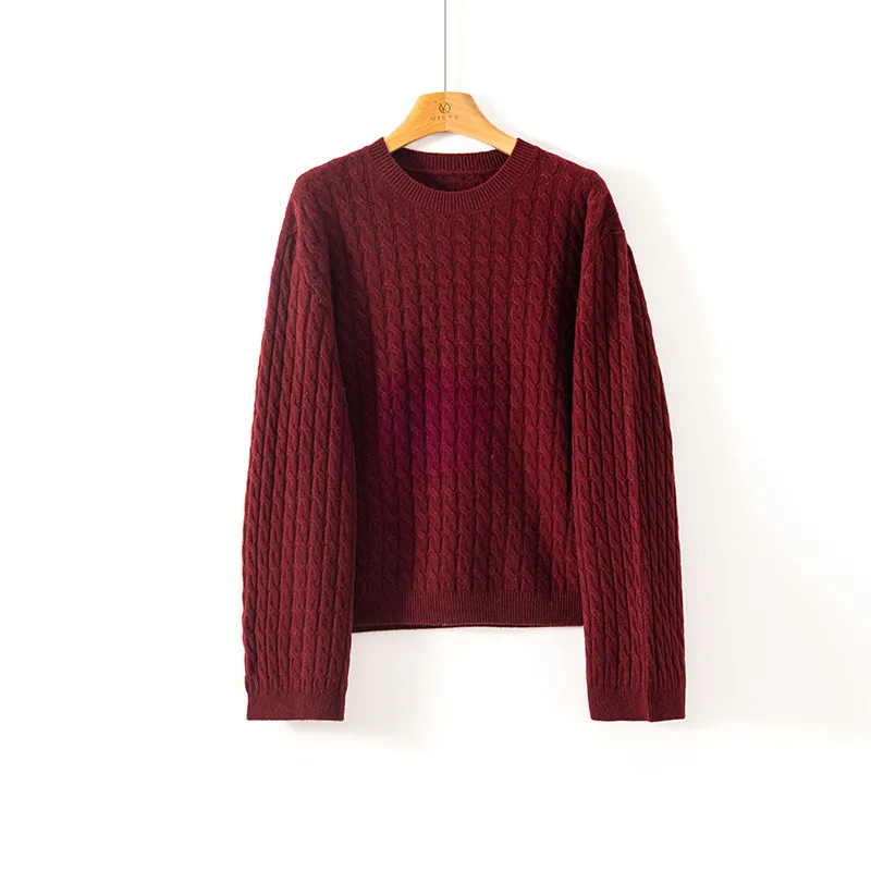 Birdtree,100% Pure Wool Sweater,Women Knitted Warmth O-neck Tops, Full Sleeve Basics Shirt, 2025 Fall Winter Pullover T5D417JF