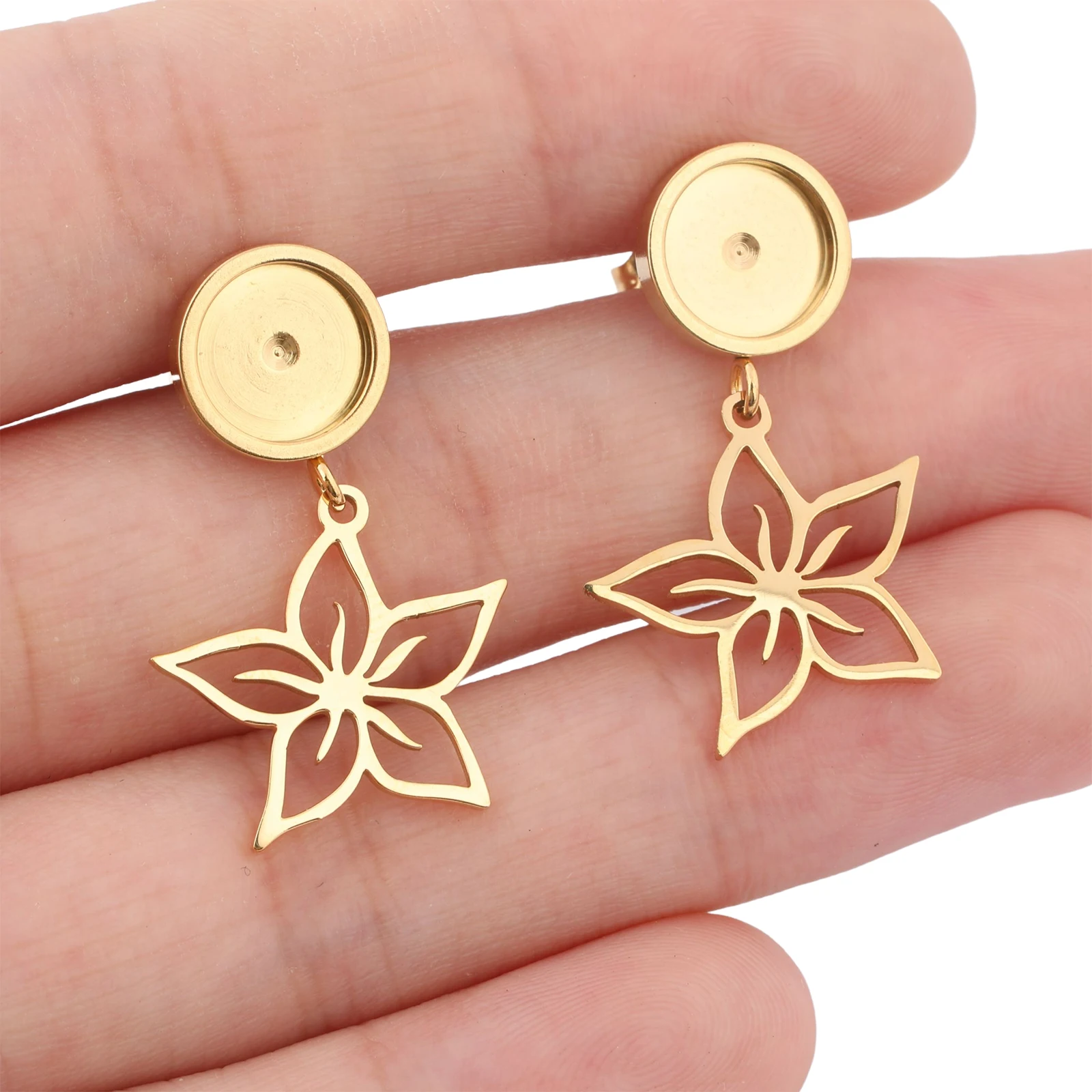 6pcs Stainless Steel Gold Plated Stud Earring Findings With 8mm Round Cabochon Bezel Settings Diy Jewelry Making Accessories