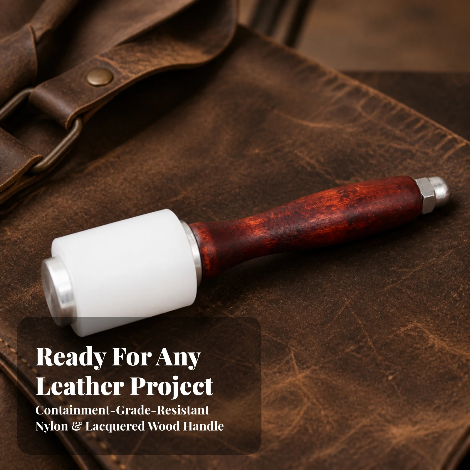 Leather Mallet with Nylon Head Shock-Resistant Leathercraft Mallet with Wood Handle Striking Tool Ergonomic Comfortable