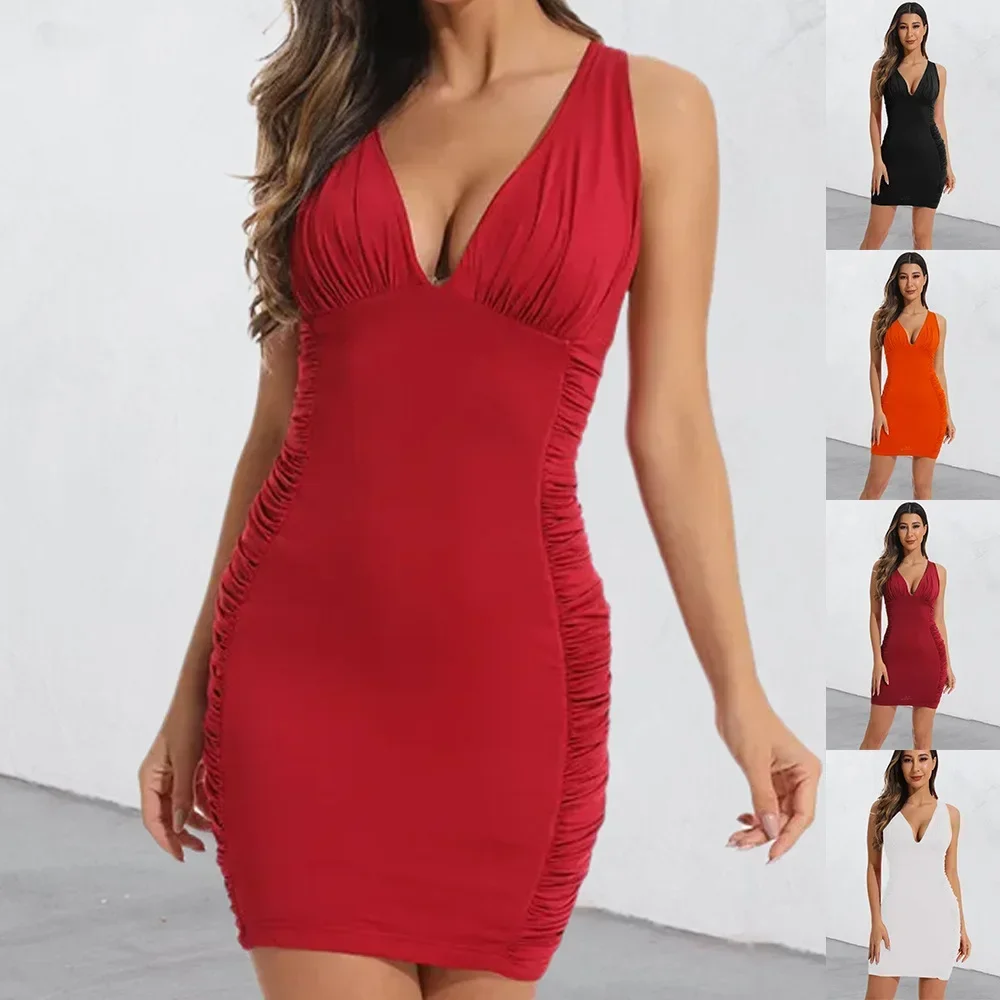 

2023 New Sexy Dress Women's Deep V Open Backpack Hip Short Dresses Women's Party Dress