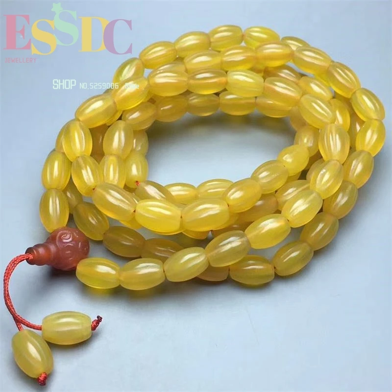 Wholesale Natural Agate 108 Beads Bracelet Yellow Rice Prayer Rosary  Men And Women Jewelry