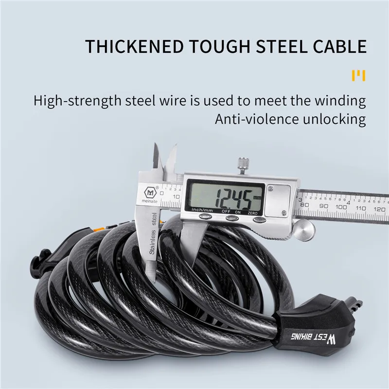 WEST BIKING Bicycle Lock 5-digit Password Anti-theft Safety Cable Lock MTB Road Bike Motorcycle Cycling Lock Bicycle Accessories