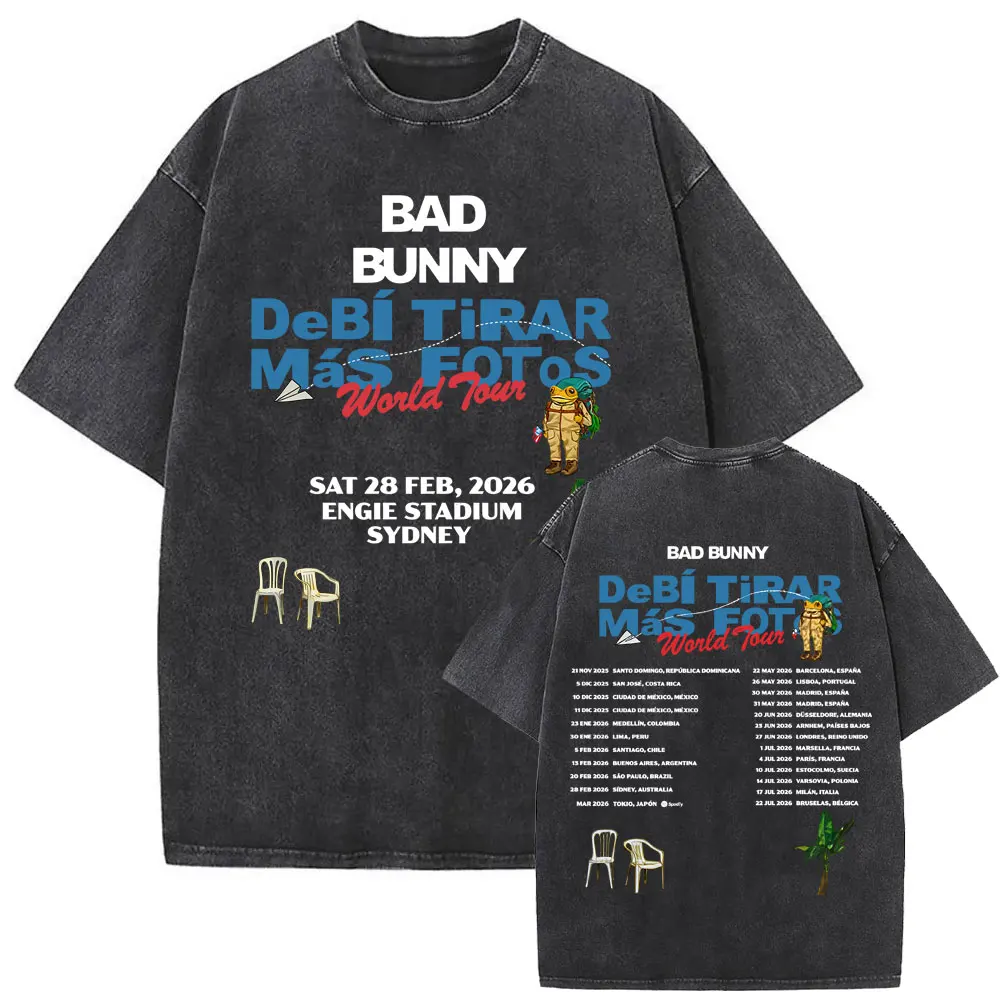 

Washed Vintage Rapper Bad Bunny DTMF DeBi TiRAR MaS FOToS World Tour T-shirt Funny Frog T Shirts Men Fashion Hip Hop T-shirts