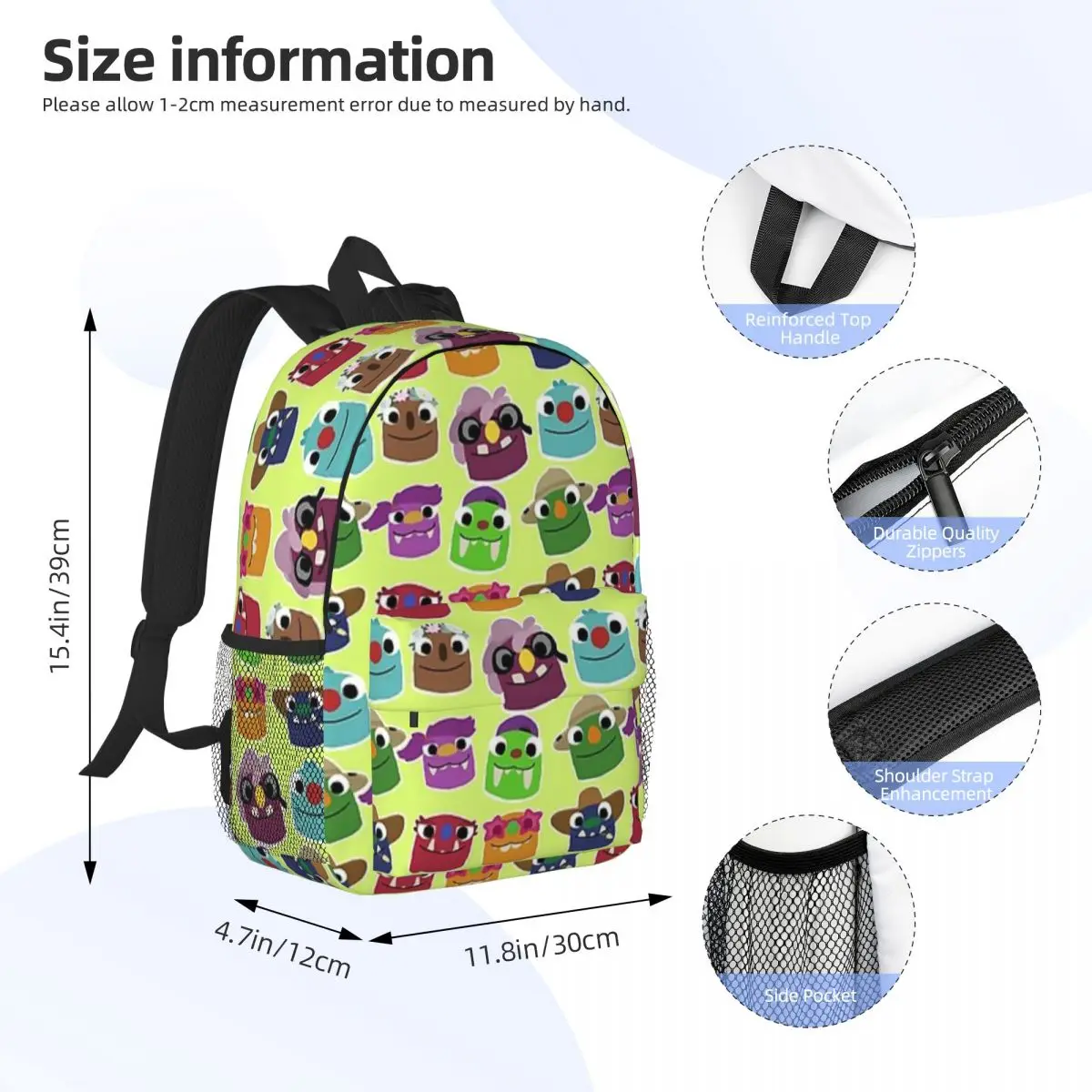 Bugsnax Pack grumbus Green Printed leggero zaino Casual per scuola, esterno, Shopping, ufficio 15 pollici