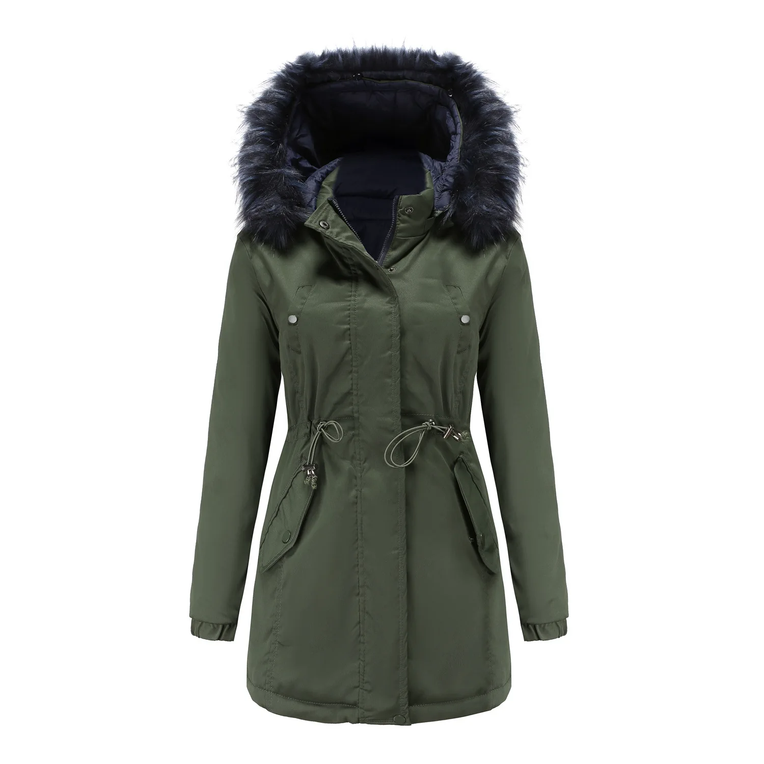 Green Blue Double-sided Can Be Worn Women\'s Parkas Winter Thickened Long Hooded Coat Women Cotton-padded Jacket Overcoat