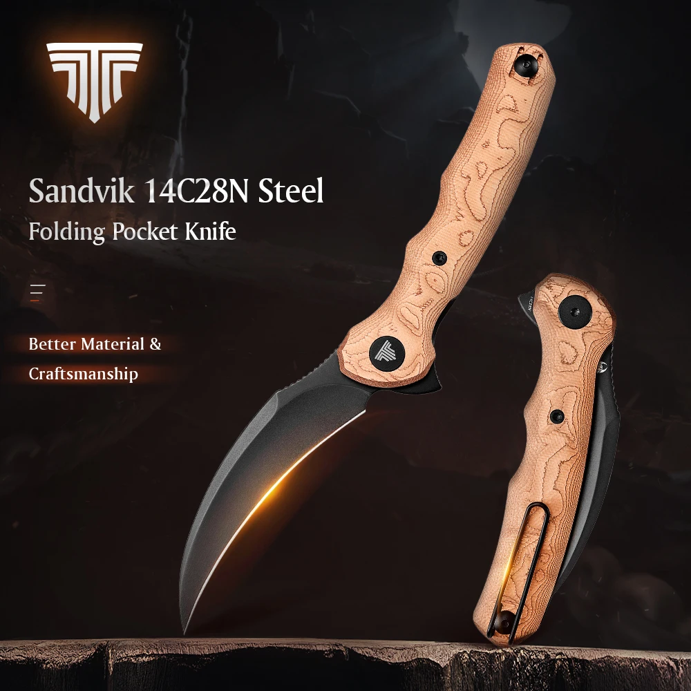 

TRIVISA 14C28N карманный складной нож с лезвием Lacerta, медная ручка из алюминиевой фольги с зажимом, тактическая охота, кемпинг, выживание, edc