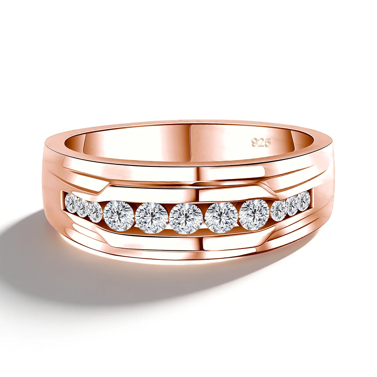 Unisex 18K vergoldete 925er Silber Ringe mit weißem Moissanit für Damen und Herren, klassischer Paarring, Verlobungs- und Hochzeitsschmuck – Detail 10