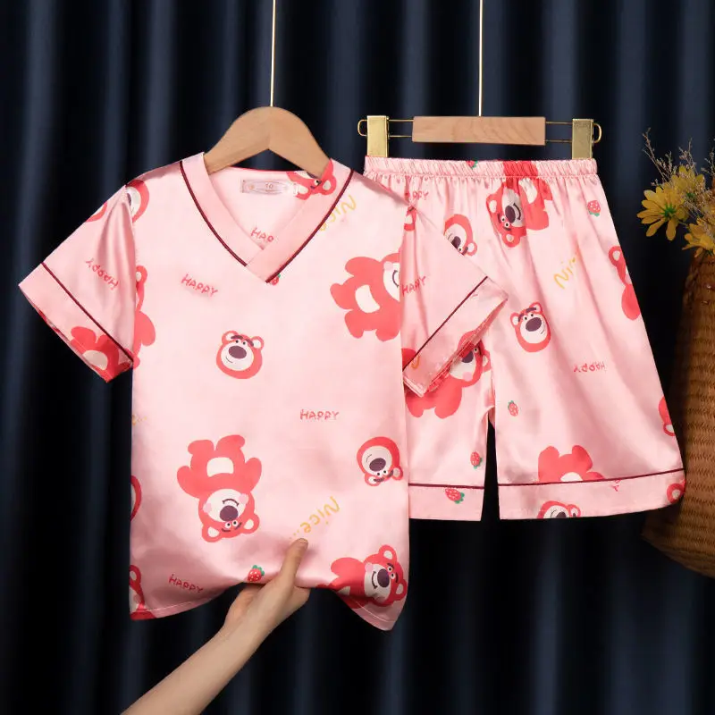 Summer Ice Silk SatinPajama Set Baby Boys Girls Silk Satin Short Pcs Sets Children Casual