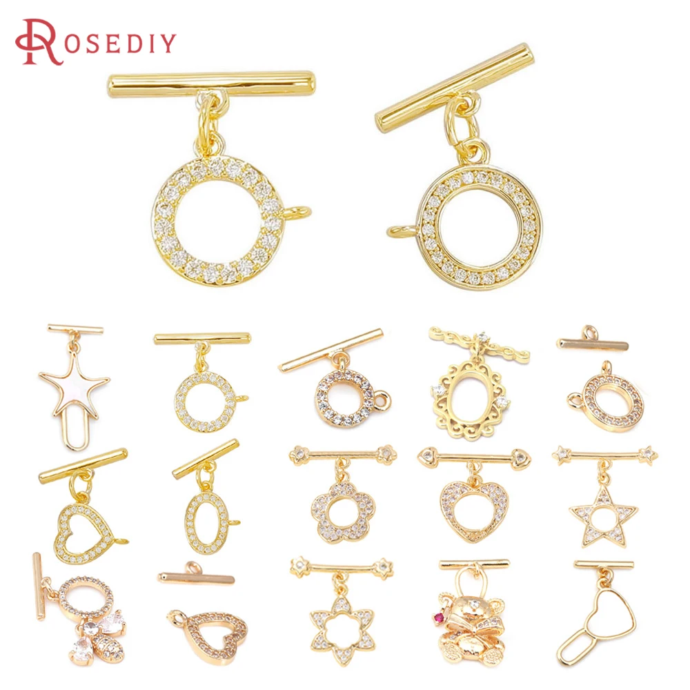 

18K Gold Color Brass and Zircon Round Oval Heart Shape O Toggle Clasps Bracelet Connect Clasps Jewelry Making Supplies Findings