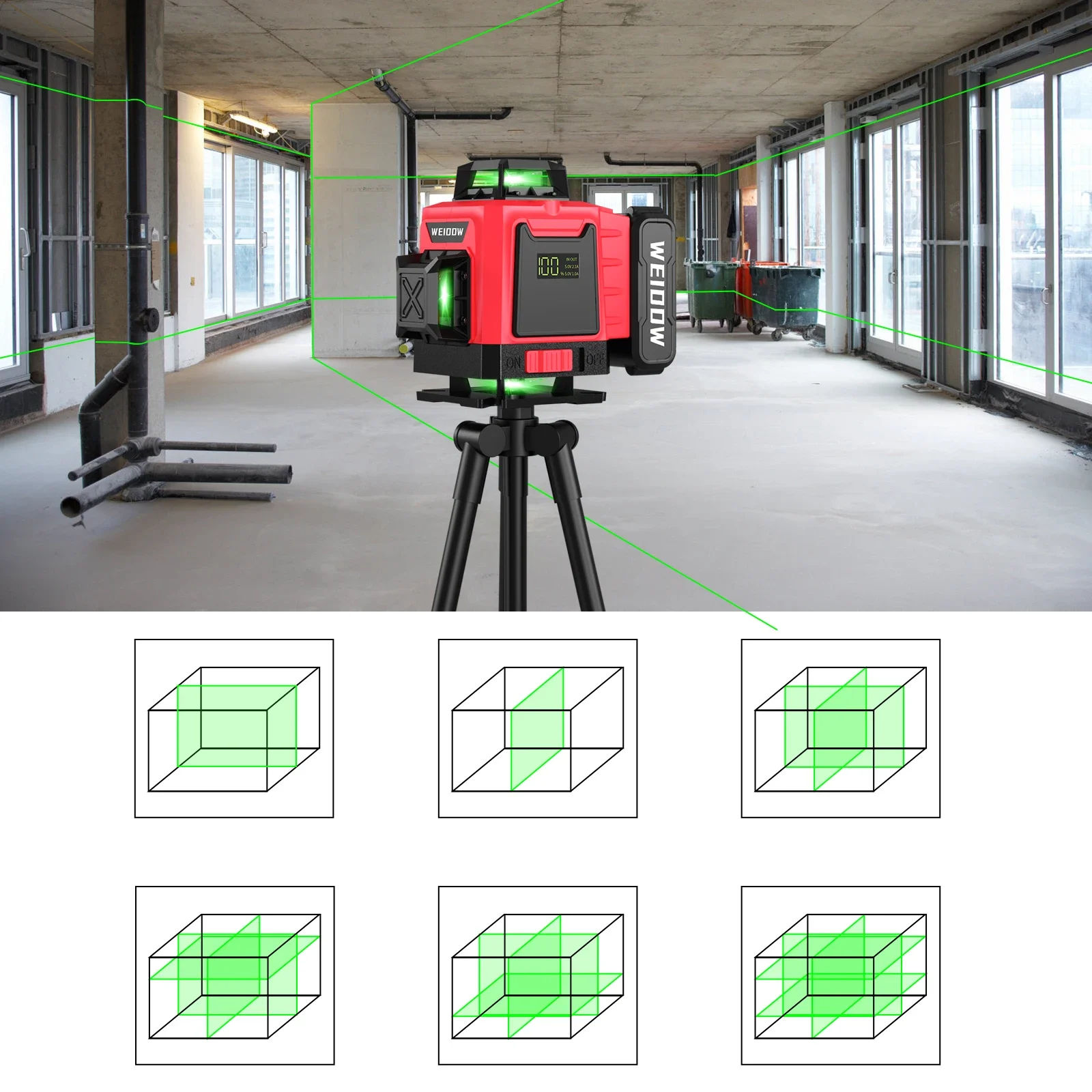 Poziomica laserowa WEIDDW 4D 16-liniowa samopoziomująca 360 ze statywem i walizką 4x360 °   Profesjonalne laserowe narzędzie budowlane Cross Line