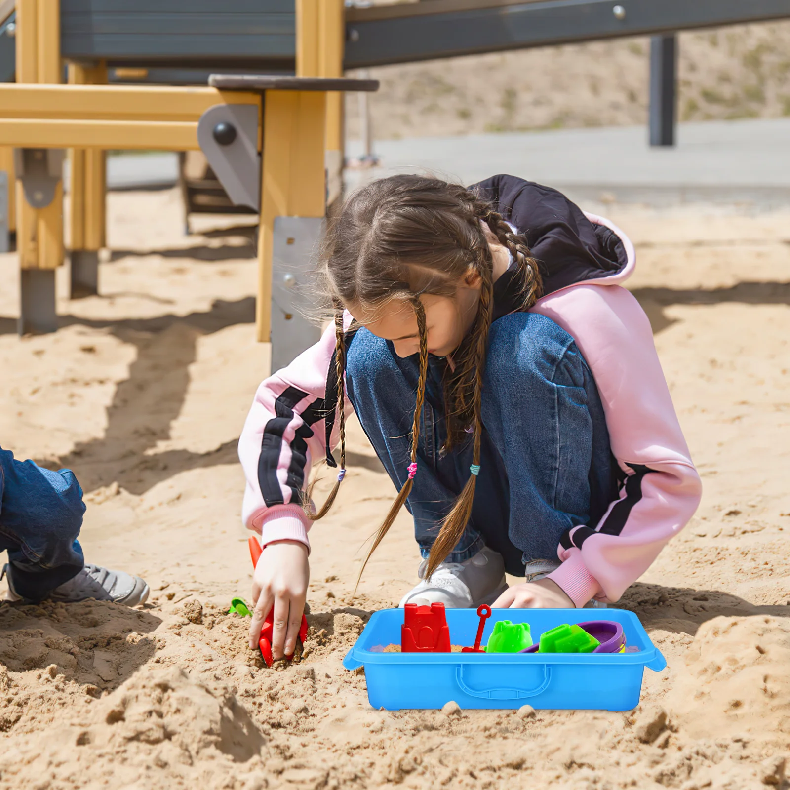 صندوق تخزين رمل للأطفال، غطاء صينية رمل محمول باليد، محمول متين ABS للأنشطة الداخلية والخارجية، صينية رمل محمولة #1