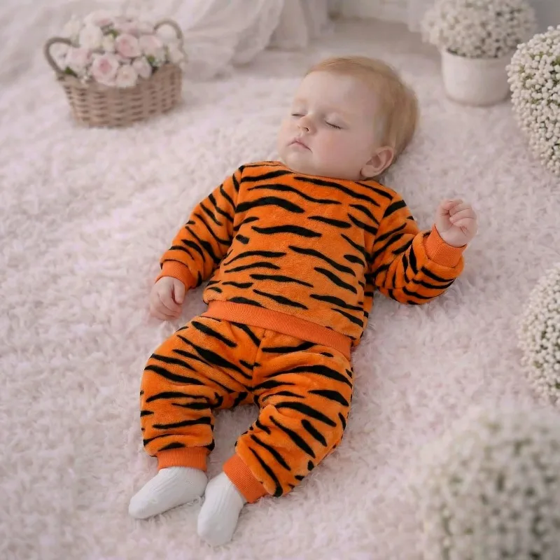 Newborn Infant Baby Boys Girls Tigers Romper Outfit Set Orange Black Striped Long Sleeve Pants Cute Animal Costume Winter 0 24Ms