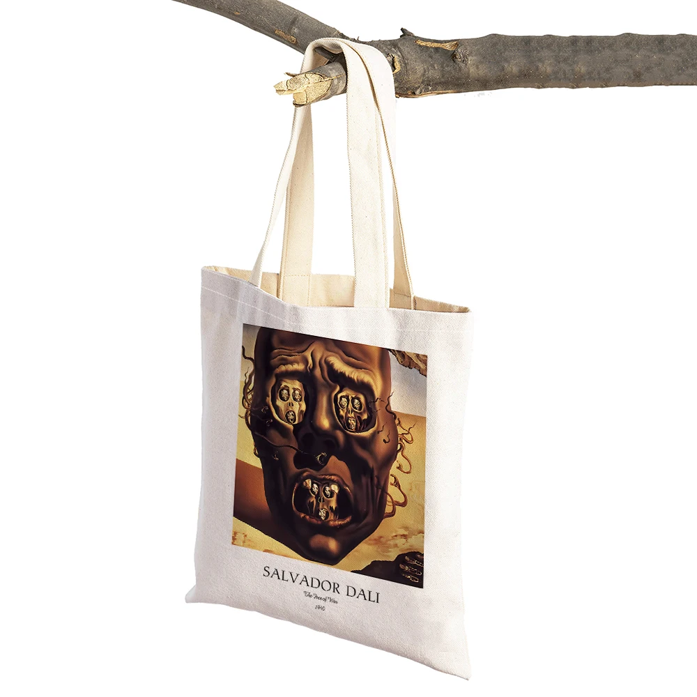 Casual Salvador Dali Women Shopping Bags Double Print Surrealism Cubism Exhibition Shopper Bag Tote Linen Lady Handbag