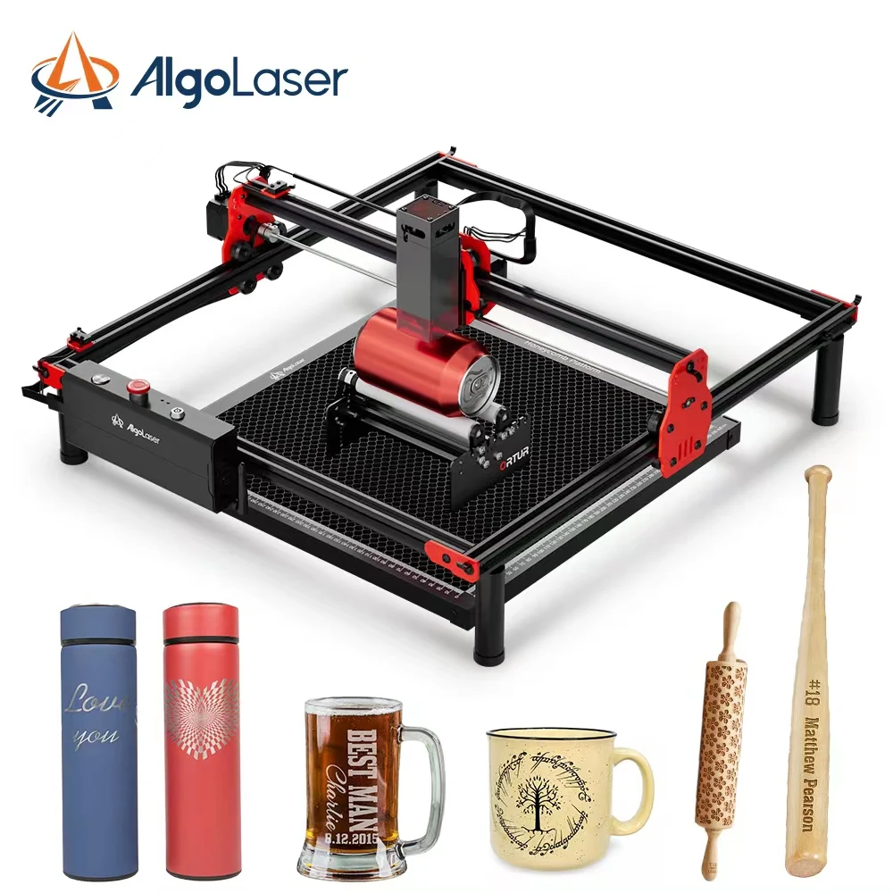 AlgoLaser Desktop Laser Engraver Y-axis Rotary Roller Engraving Cutting Cutter Machine Wood Metal Acrylic Woodworking 400x400mm