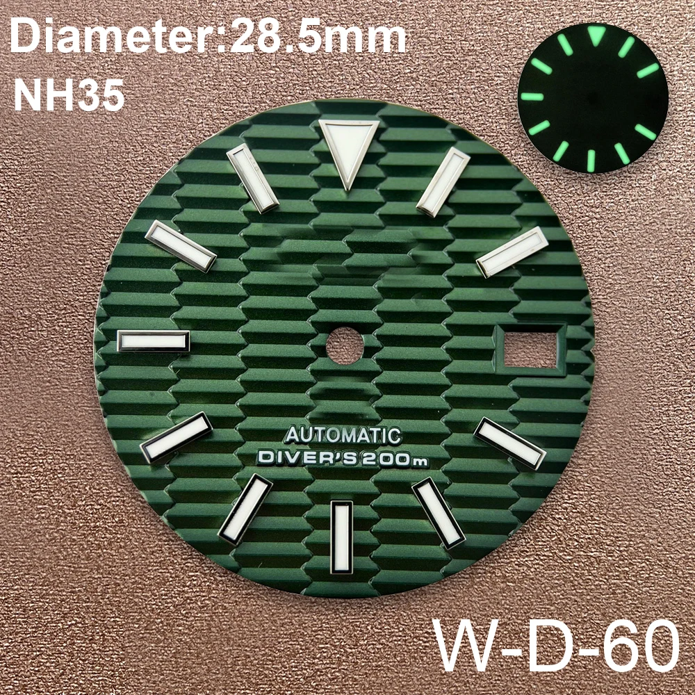 Dial SKX007 con logotipo S de 28,5mm, accesorio de modificación de reloj, adecuado para NH35/NH36/4R/7S, movimiento verde luminoso, 3/3.8/4.2 En