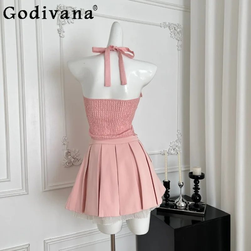 Verão estilo princesa conjunto feminino lolita doce topo e saia duas peças terno feminino verão grande arco design saia outfits