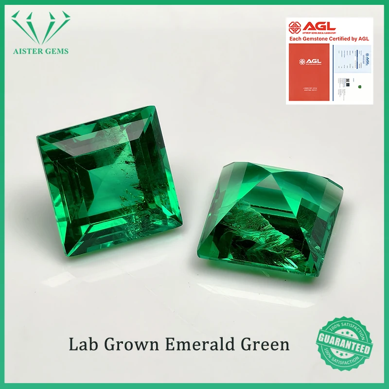 

Top Hydrothermal Columbia Lab Grown Emerald Loose Gemstones Square Asscher Cut Diamond With AGL Certificate