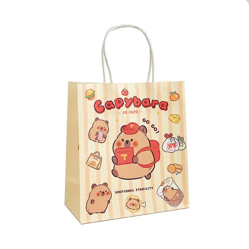 4pcs Capybara Paper Bag with Handles Festival Party Cookie Candy Packaging Box Children\'s Day Gift Bag Cute Paper Bag Handbag