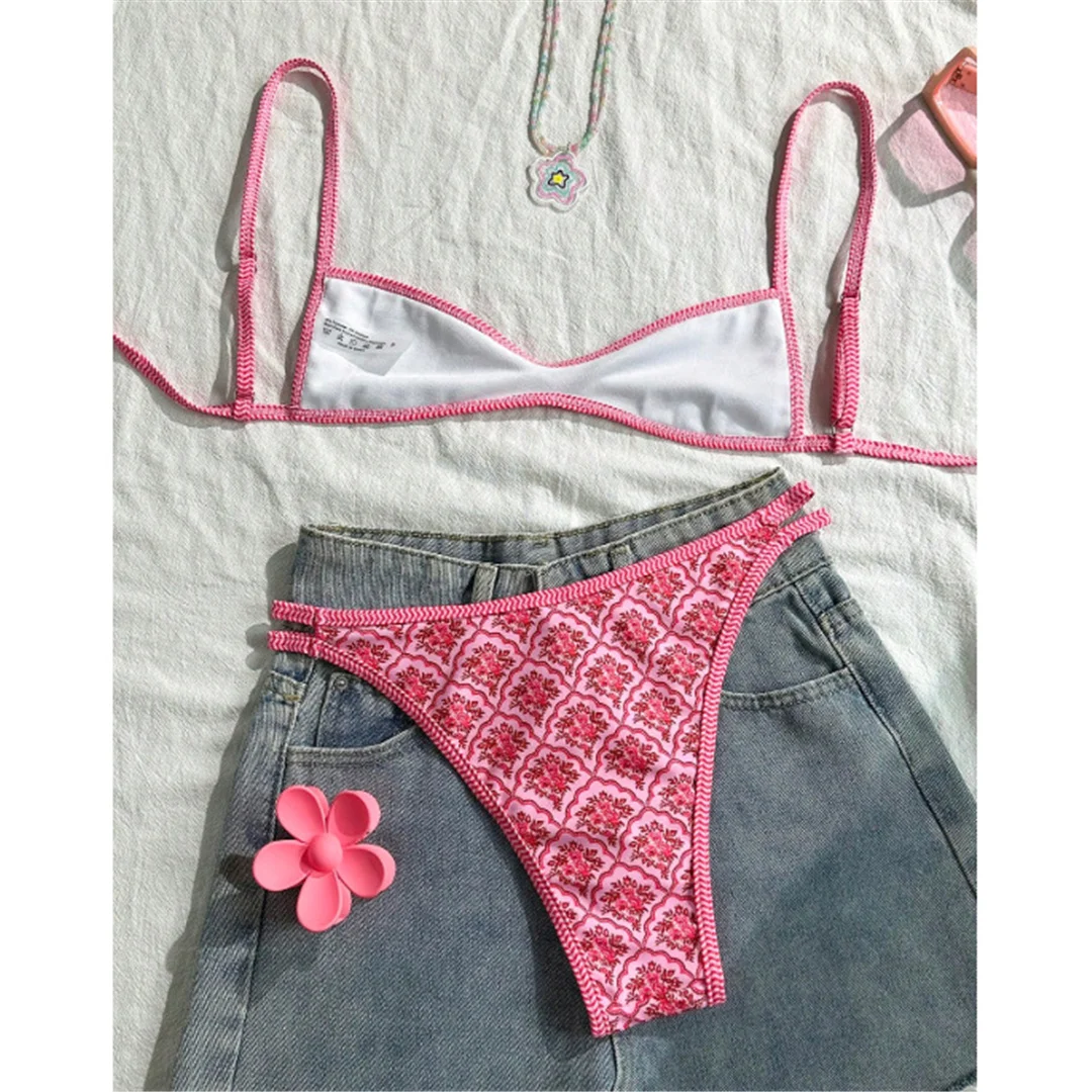 S - XL, mit Blumenmuster, hoch geschnittener Bikini, Damen-Badeanzug, zweiteiliges Bikini-Set, Badebekleidung, Badeanzug, Modell V6965. – Detail 12