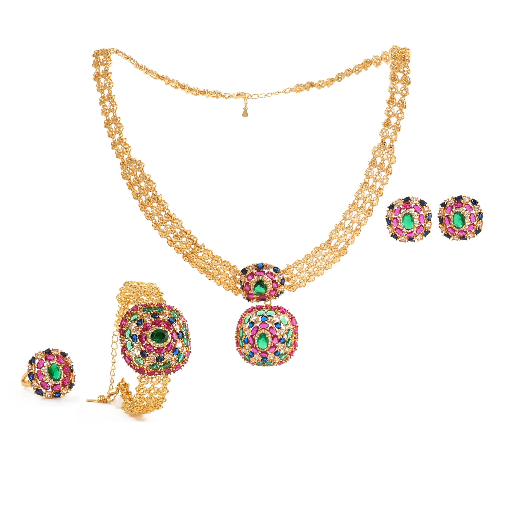 

New Fashionable 4 Piece UAE Jewelry Set for Women Wedding Party Dubai, Italy Bridal Necklace Earrings Luxury Novelty Jewelry Set