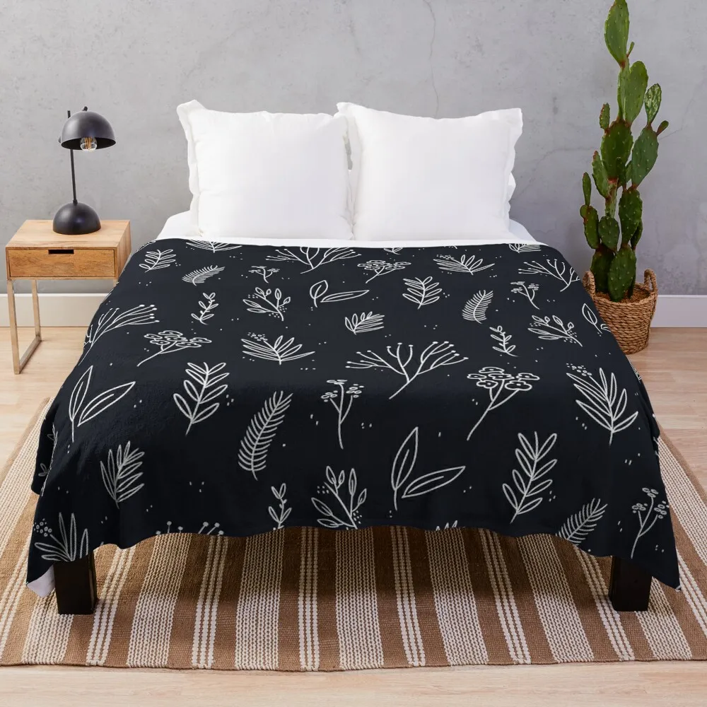 

Floral Botanical Garden Black and White Throw Blanket decorative Furrys Blankets
