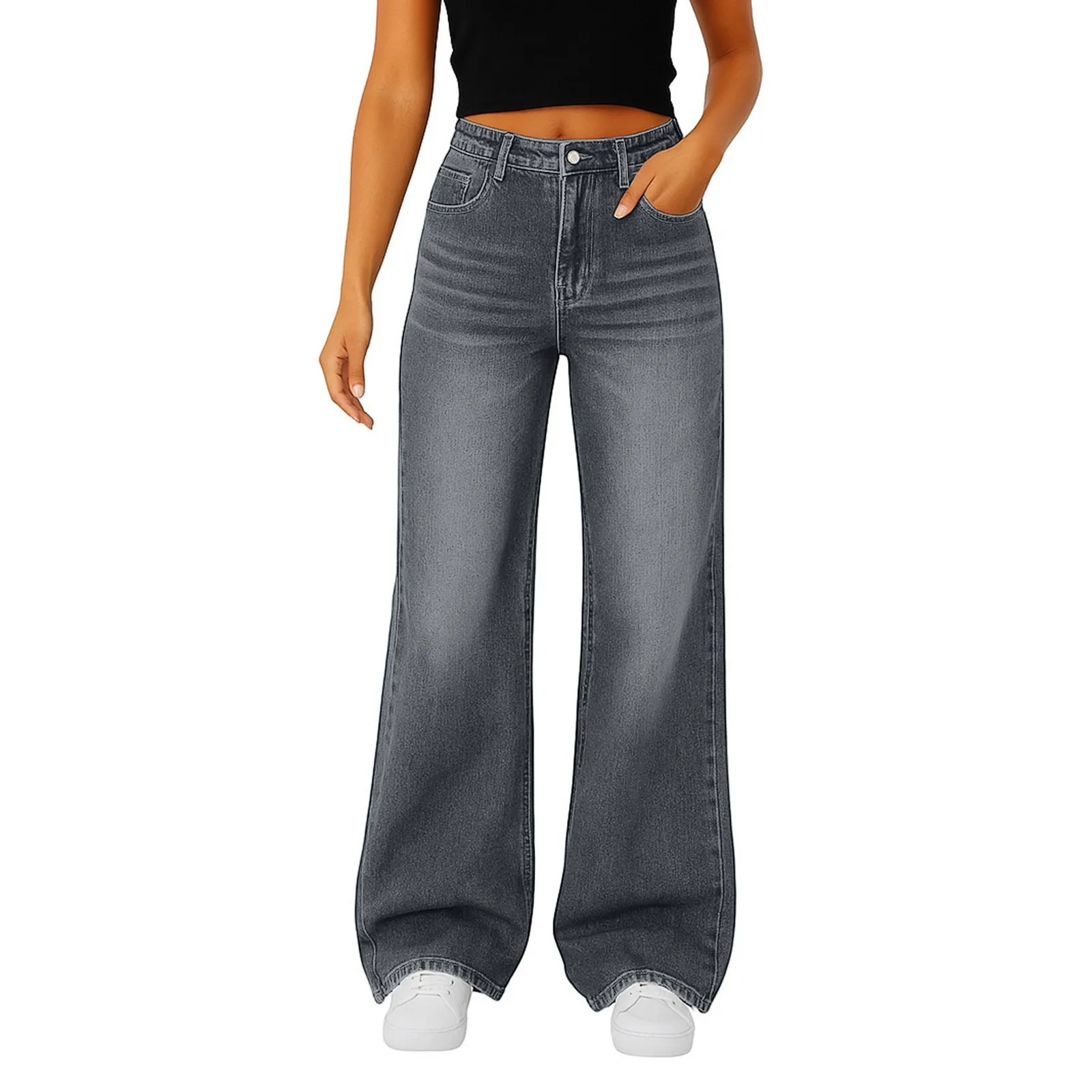 2025 جديد خمر موضة غير رسمية المرأة الجينز الاتجاه مستقيم أنبوب عالية الخصر جينز غير رسمي بلون الإناث مستقيم السراويل