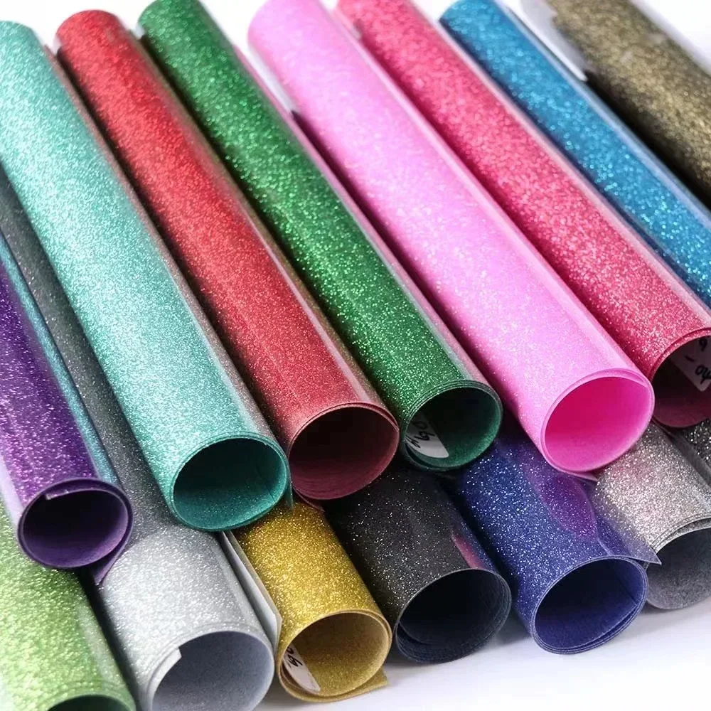 Heat transfer glitter vinyl 12×10 inch 1 sheet transfer vinyl iron on for clothes HTV shirt high elastic decor film easy to cut