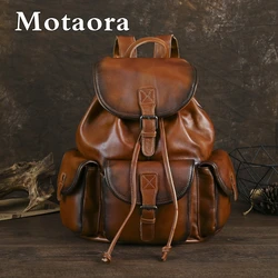 MOTAORA New Large Capacity Backpack For Women's Genuine Leather Business Travel Handbag Luxury Cowhide Casual Laptop Bag Unisex