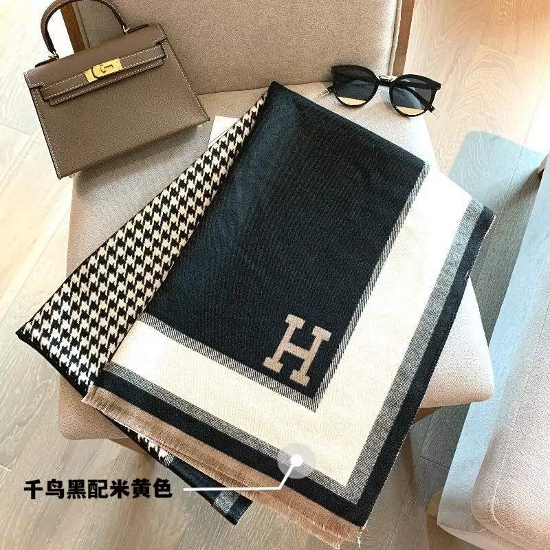 Luxury Brand Scarf H Letter Women\'s Scarf Winter Warm Thickened Large Shawl Versatile Cashmere Scarves Luxury Fashion Scarves